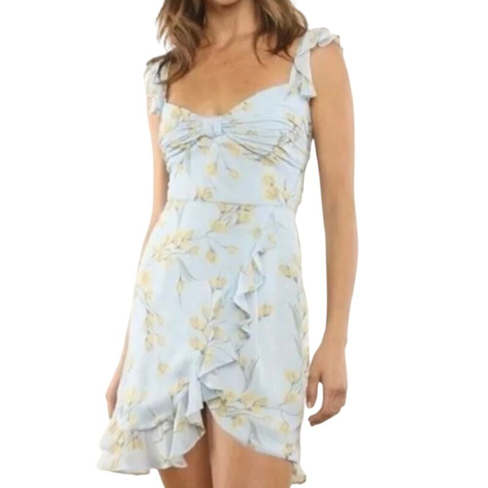 FLETCH JoJo Fletcher Blue Ruffle Tulip Mini Dress Floral - Sz Small